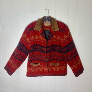 VINTAGE Woolrich Patterned Wool Jacket with Leather details